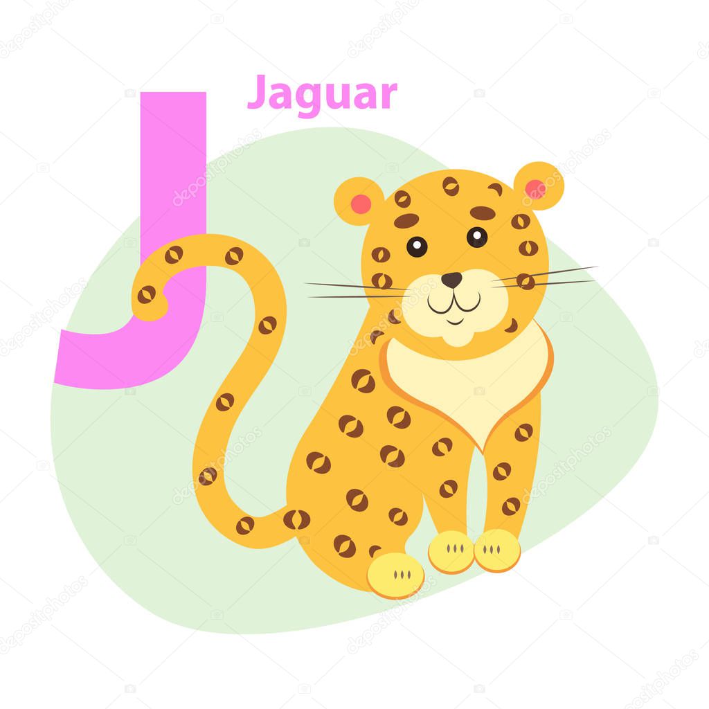Zoo ABC Letter with Cute Jaguar Cartoon Vector