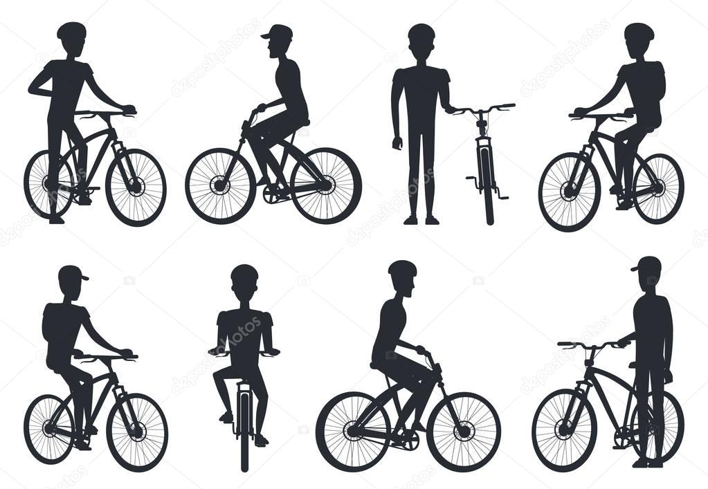 Black Silhouettes of Bicyclist Riding on Bike