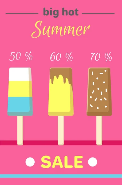 Cartel de verano caliente con pancarta de vectores de helado — Archivo Imágenes Vectoriales