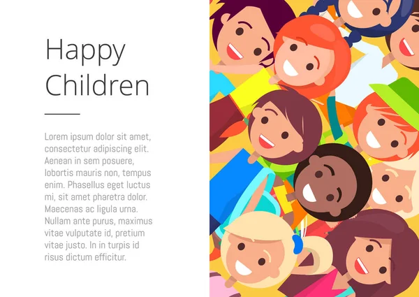 Transparent mit glücklichen Kindergesichtern Platz für Text — Stockvektor