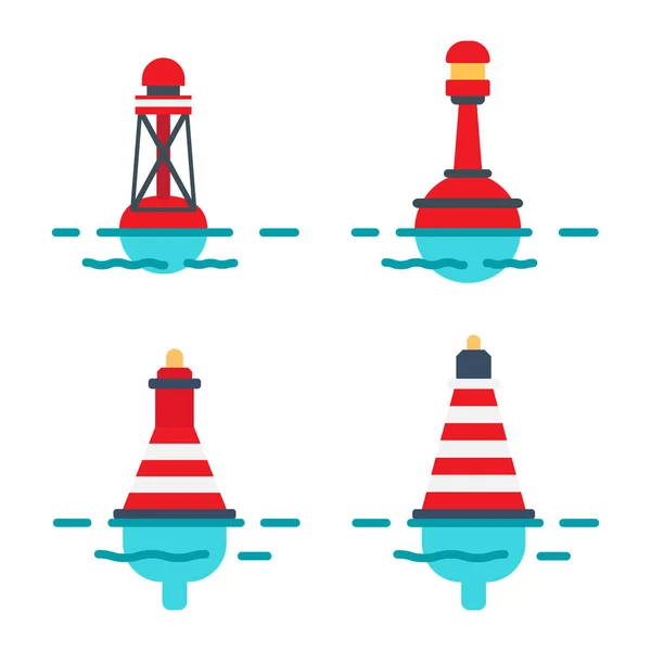 Striped Buoys in Water Isolated Illustrations Set — Stock Vector