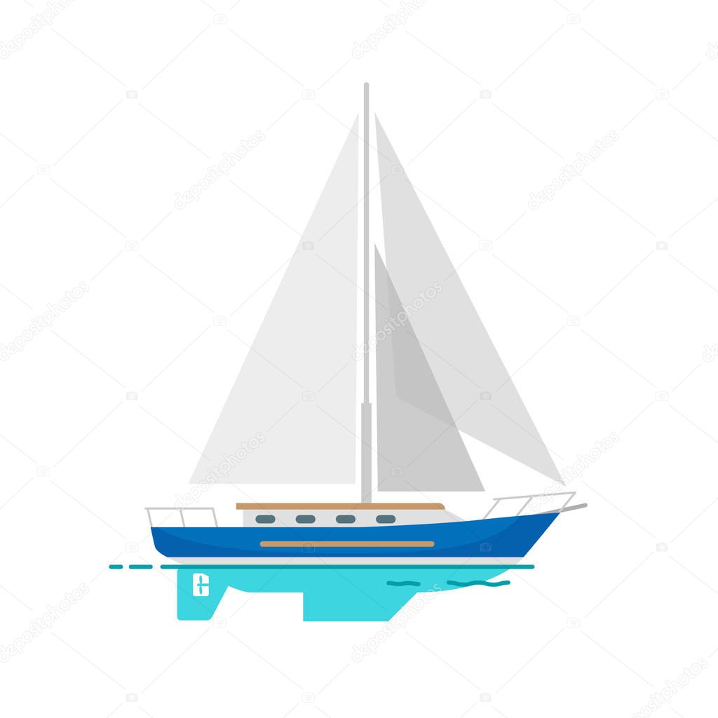 Yacht Sailboat with White Canvas on Water Surface