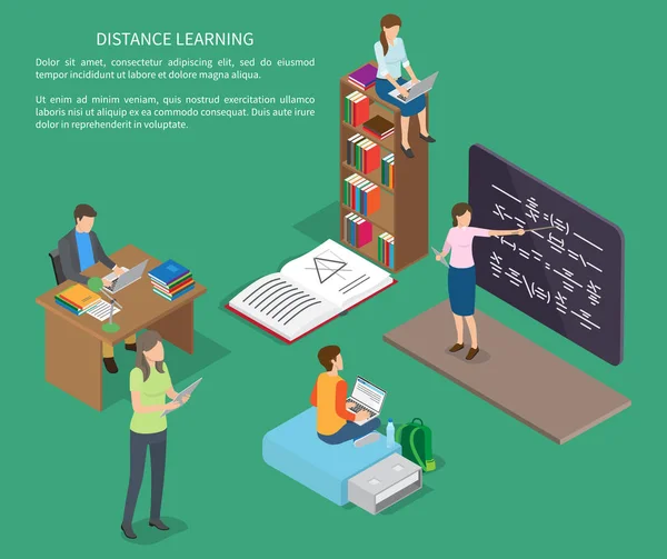 Banner web vettoriale sull'apprendimento a distanza delle persone — Vettoriale Stock