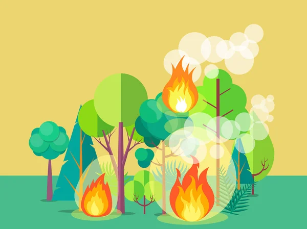 Póster que representa el furioso incendio forestal — Vector de stock