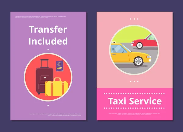 Service de taxi à l'hôtel avec affiches de transfert incluses — Image vectorielle