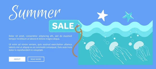 Summer Sale Poster Abstract Cartoon Jellyfishes — Stock Vector