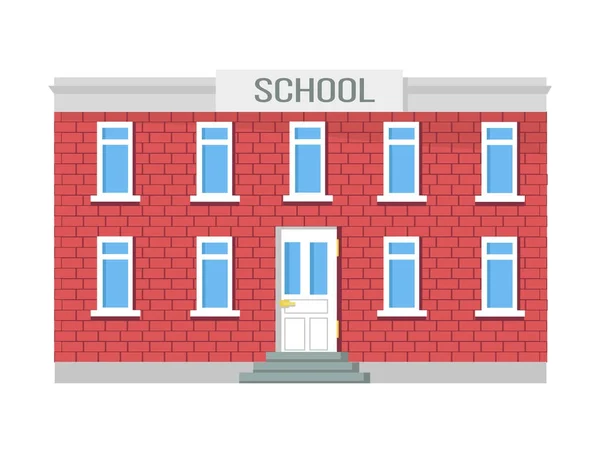 Escuela Edificio de dos plantas, ventanas y entrada — Vector de stock