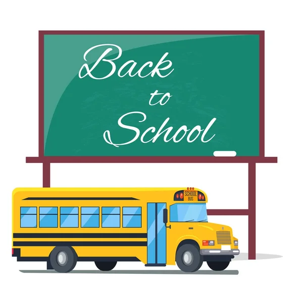 Voltar à escola escrito em quadro-negro verde, Ônibus —  Vetores de Stock