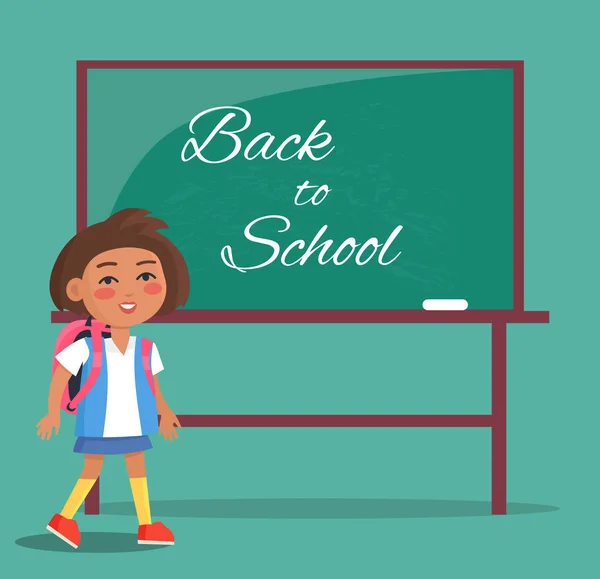 Voltar à escola Escrito em Green Blackboard, Menina —  Vetores de Stock