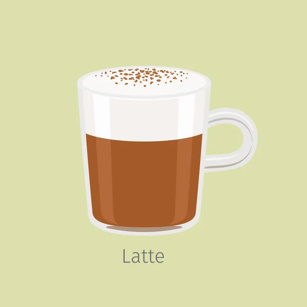 Taza de vidrio con vector plano de latte aromático — Vector de stock