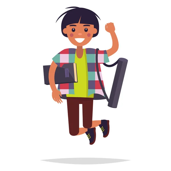 Boy Schoolboy Kid Poses Set Vector. High School Child. Classmate