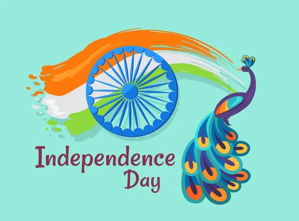 Affiche du jour de l'indépendance avec paon coloré — Image vectorielle