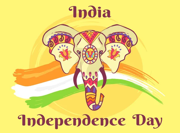 Tête d'éléphant indienne avec ornements ethniques lumineux — Image vectorielle