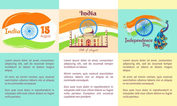 Fête de l'indépendance de l'Inde Série d'affiches — Image vectorielle
