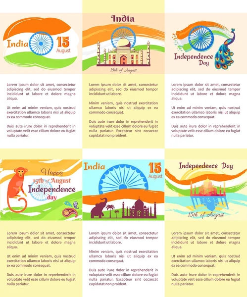 Bannières de fête de l'indépendance indienne avec drapeau national — Image vectorielle