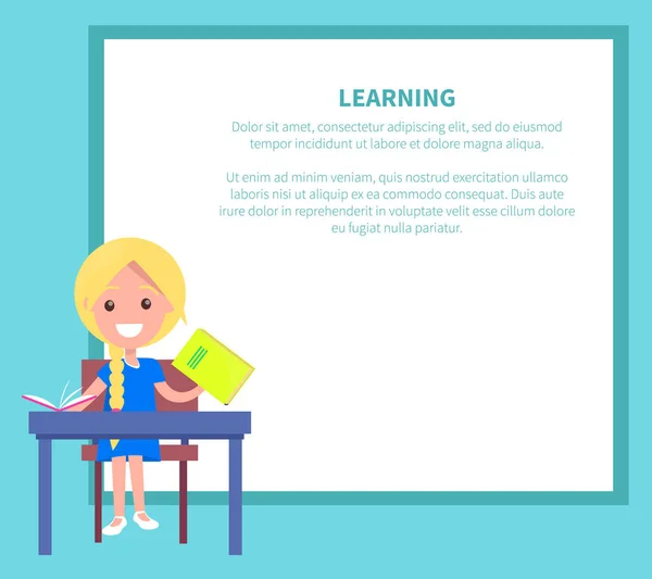 Leren van de Banner met blond meisje met een leerboek — Stockvector