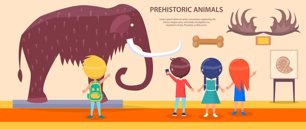 Exposition préhistorique d'animaux avec d'énormes mammouths — Image vectorielle