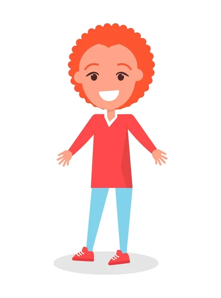 Kızıl saçlı çocuk kazak ve pantolon vektör gülümseyen — Stok Vektör