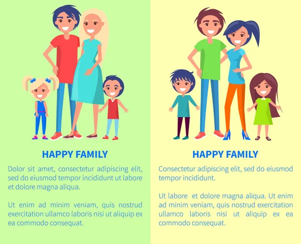 Glückliches Familienposter mit Eltern und zwei Kindern — Stockvektor