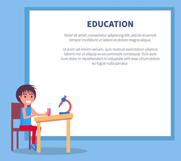 Cartaz de Educação com Perfil de Boy on Chemistry —  Vetores de Stock