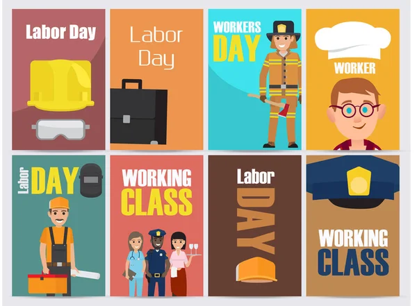 İşçi Bayramı parlak promosyon poster koleksiyonu — Stok Vektör