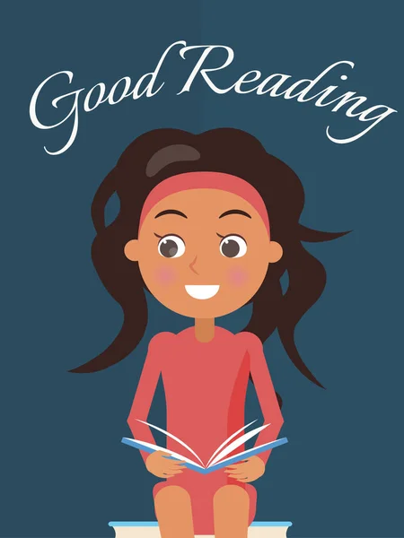 Bom cartaz de leitura com morena jovem menina —  Vetores de Stock