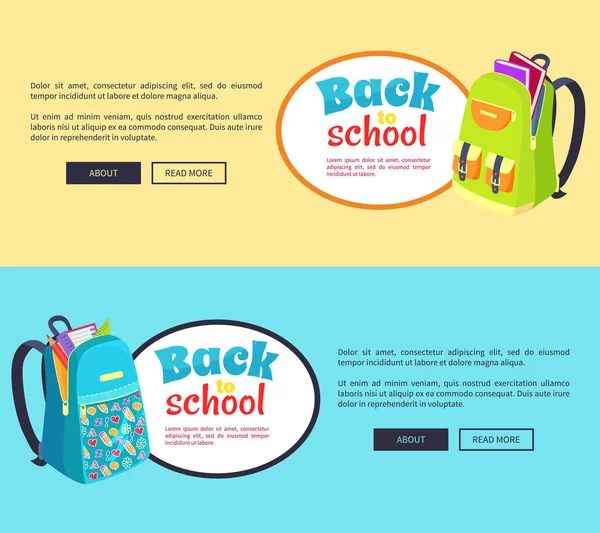 학교 포스터 오픈 Schoolbag, 책으로 돌아가기 — 스톡 벡터