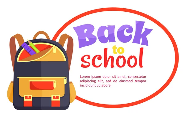 Affiche de retour à l'école avec sac à dos pour icône enfant — Image vectorielle