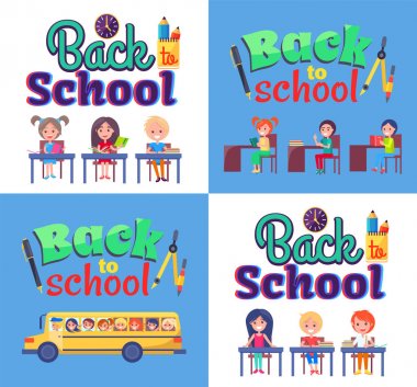 Geri okul Poster ile sabit ve öğrenciler için