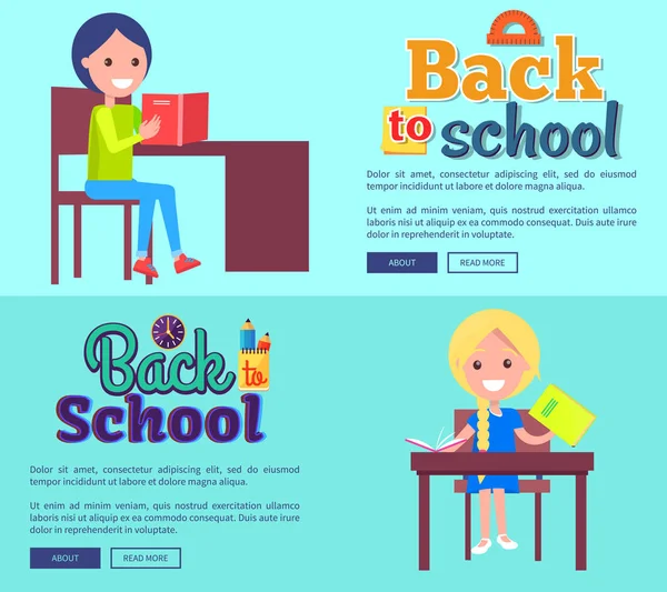 Okul kümesine geri erkek ve kız ile posterler