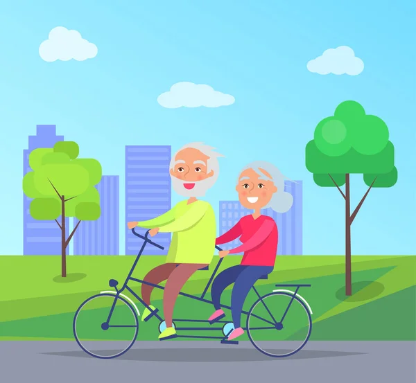 Happy Mature Couple Riding Together on Bike — Stock Vector