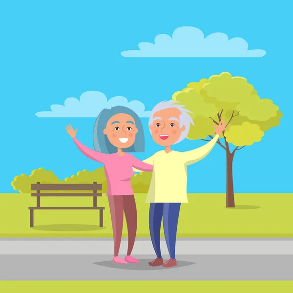 Dziadkowie szczęśliwy dzień starszy para razem chodzić — Wektor stockowy