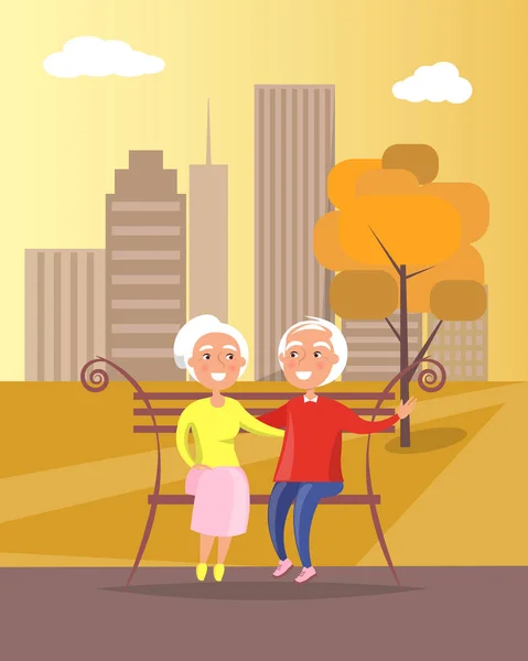 Felice giorno dei nonni Coppia anziana su panchina — Vettoriale Stock