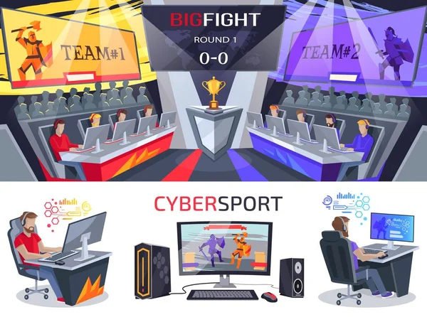 Cartel de lucha grande de Cybersport en el juego electrónico — Vector de stock