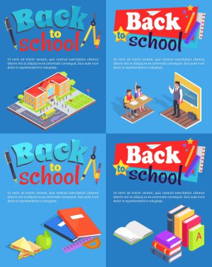 Okul koleksiyonu posterleri metin ile başa