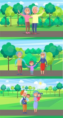 Mutlu dedesi eski çift dalga el ve yürüyüş