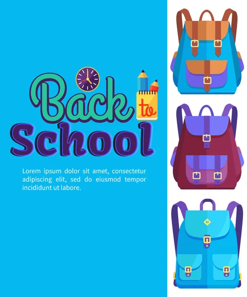 Sac à dos pour enfants Accessoires de papeterie scolaire — Image vectorielle