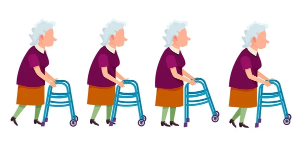 Elderly Woman with Walking Frame Illustration — Stock Vector