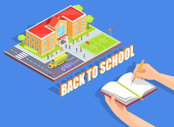 Ritorno a scuola illustrazione su sfondo blu — Vettoriale Stock