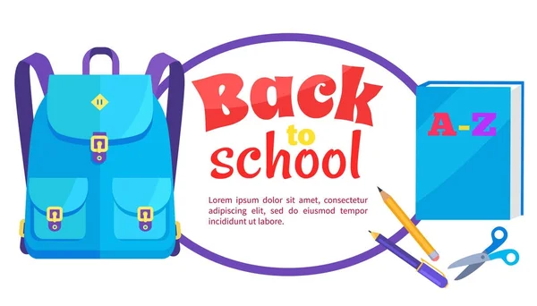 Ritorno a scuola Poster Rucksack e set accessori — Vettoriale Stock