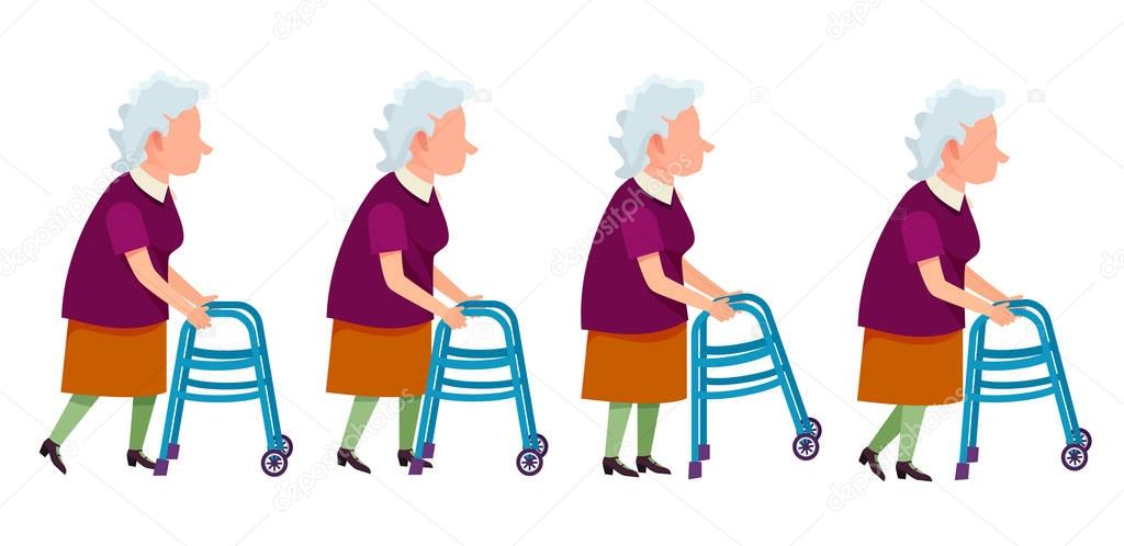 Elderly Woman with Walking Frame Illustration