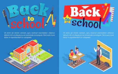 Okul posterler izometrik çizim ile başa