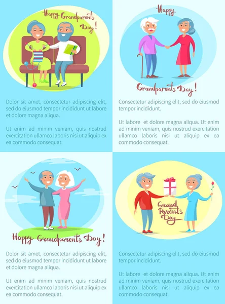 Happy Grandparents Senior Couple Daily Activities — Stock Vector