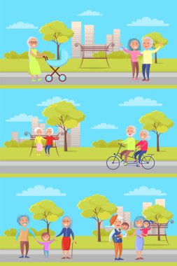 Dedesi ve çocuklar ile vektör Poster Seti