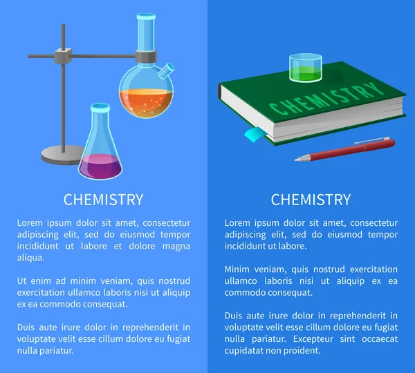 Lehrbuch und chemische Werkzeuge isolierte Illustration — Stockvektor
