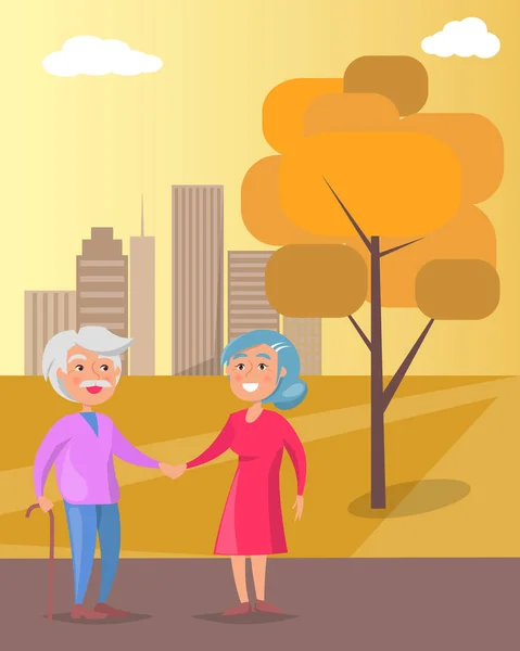 Feliz Día de los Abuelos Senior Couple Walk Together — Archivo Imágenes Vectoriales