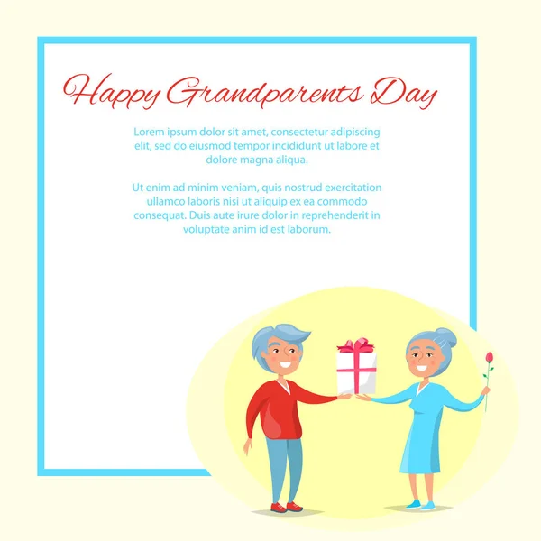 Glückliches Großelternpaar überreicht Geschenk — Stockvektor