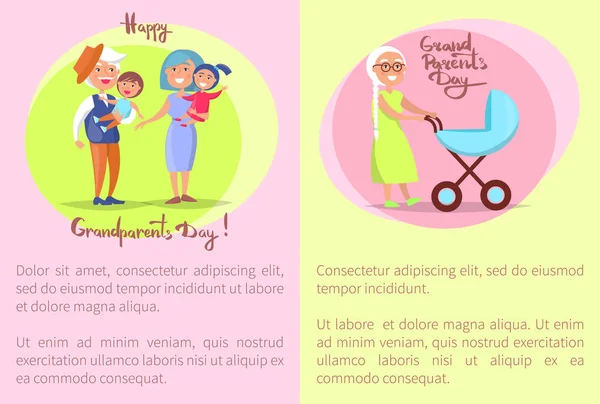 Glad farföräldrar dag Senior Couplea och barn — Stock vektor