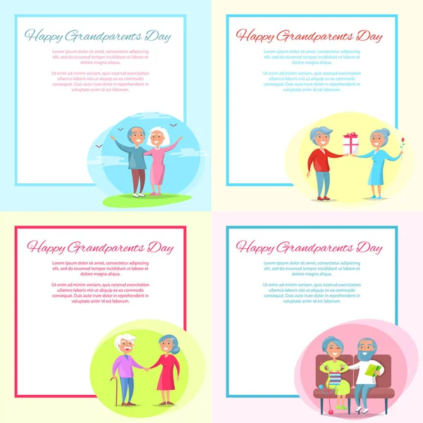 Glad farföräldrar dag affischer Ställ ledande par — Stock vektor