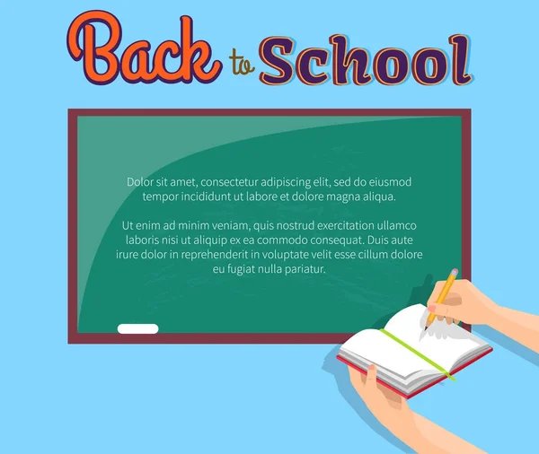 Volver al cartel de la escuela con texto pizarra verde — Vector de stock